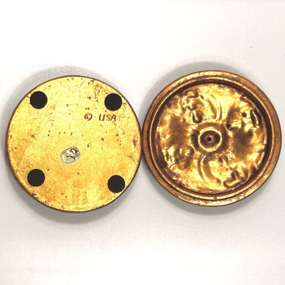 Rare Vtg Freeman & McFarlin Potteries Gold Round Covered Jewelry Trinket Box NEW - Picture 10 of 13